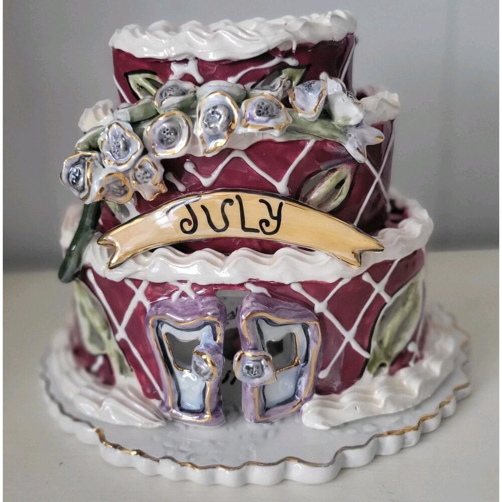 Blue Sky Clayworks July Birthday Cake Ceramic By Heather Goldminc 2002 Ruby